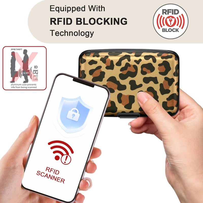 ELFISH Mini RFID Aluminum Wallet Credit Cards Holder Business Card Case Metal ID Case for Men Women（Leopard - Image 2